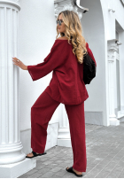 Komplet bluzka i spodnie wide leg Telling You burgundowy