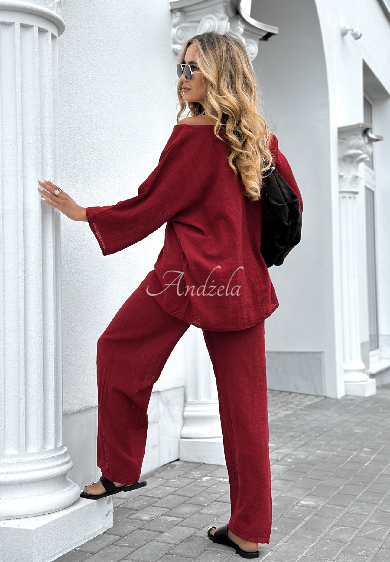 Telling You burgundy wide leg blouse and pants set