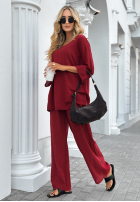 Komplet bluzka i spodnie wide leg Telling You burgundowy