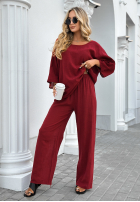 Komplet bluzka i spodnie wide leg Telling You burgundowy