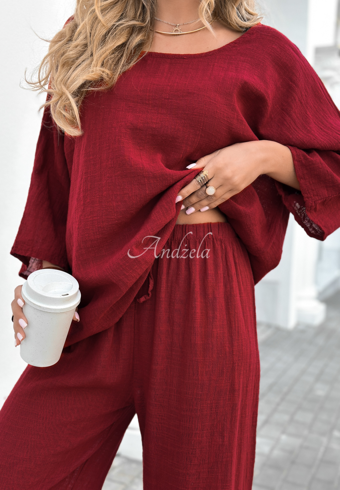 Telling You burgundy wide leg blouse and pants set