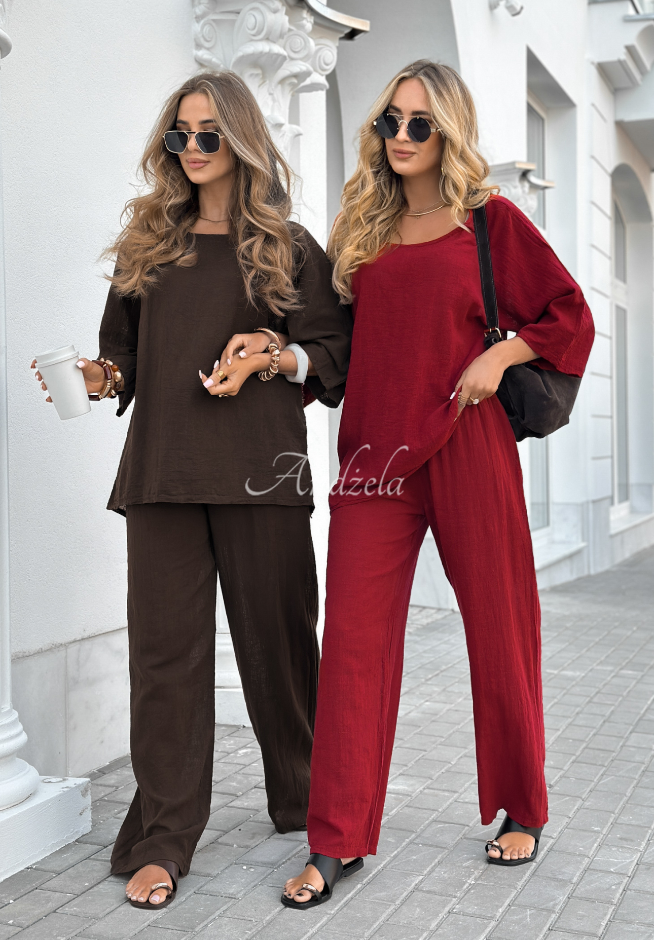 Telling You burgundy wide leg blouse and pants set