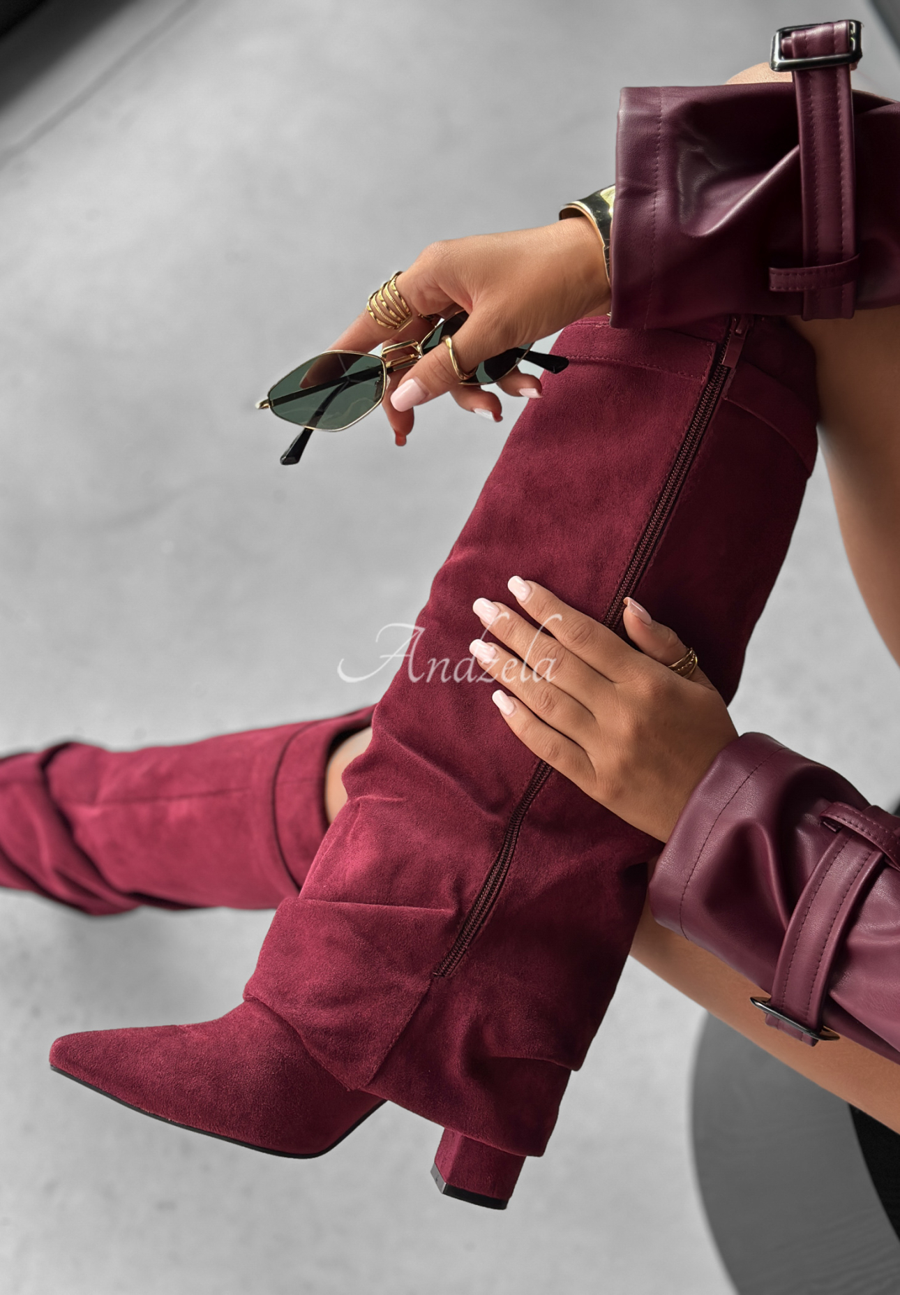 Long suede Cartagena burgundy boots