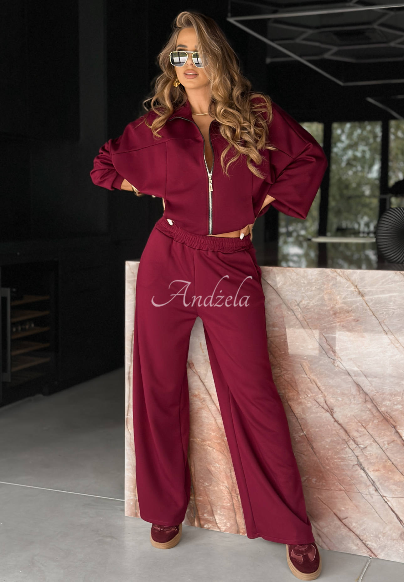 Viscose sweatshirt and pants set Now You See burgundy