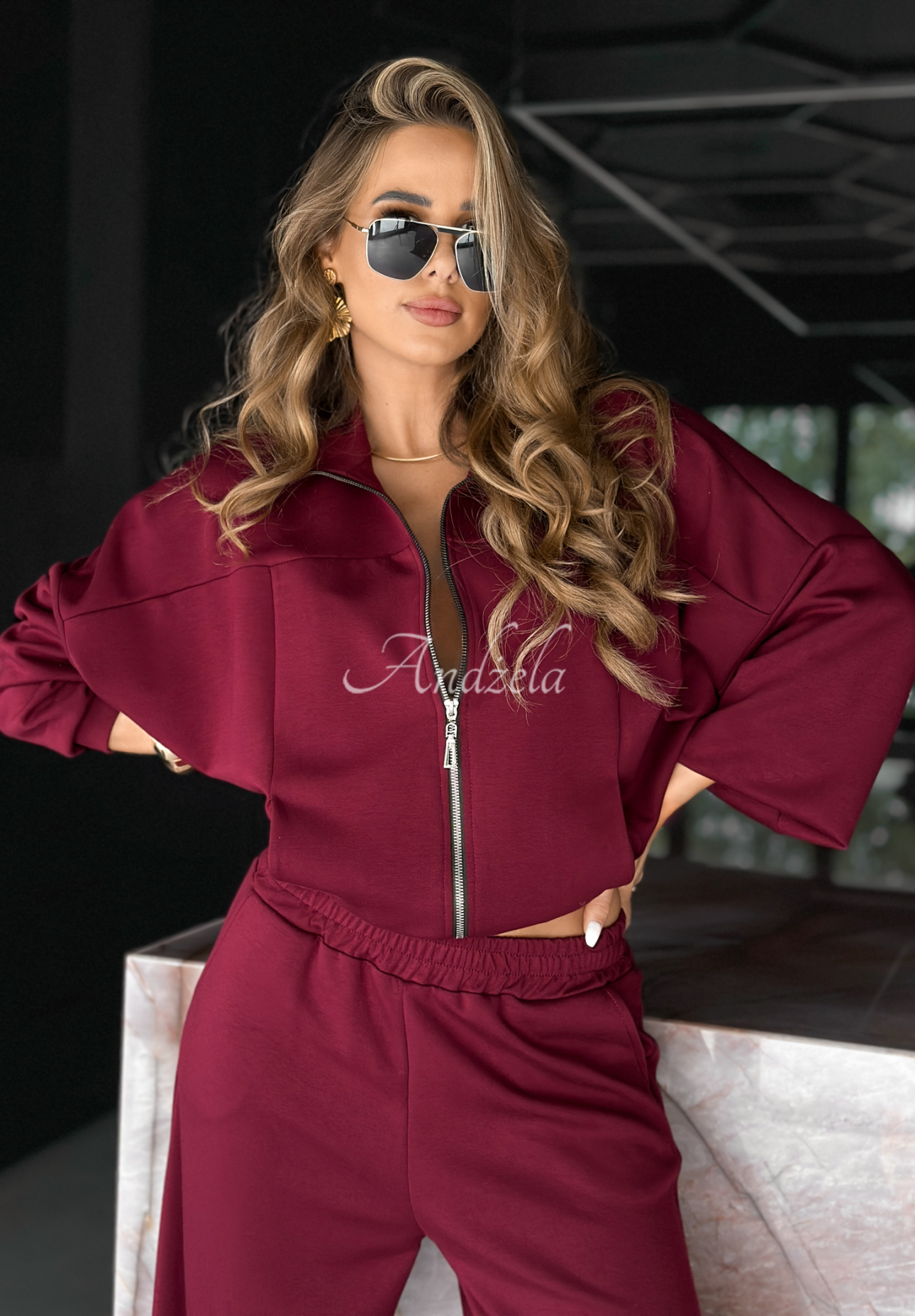 Wiskozowy komplet dresowy bluza i spodnie Now You See burgundowy