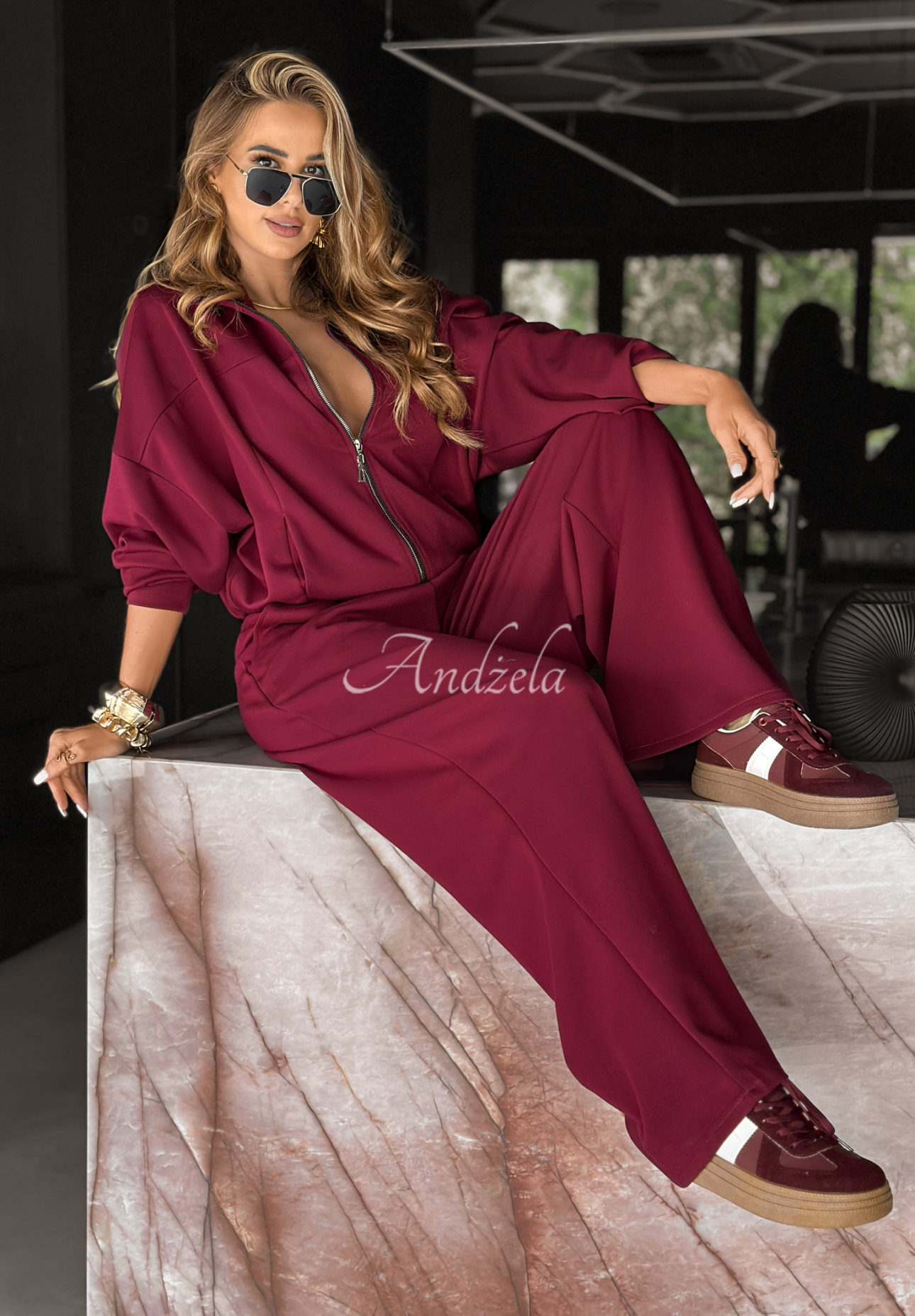 Wiskozowy komplet dresowy bluza i spodnie Now You See burgundowy