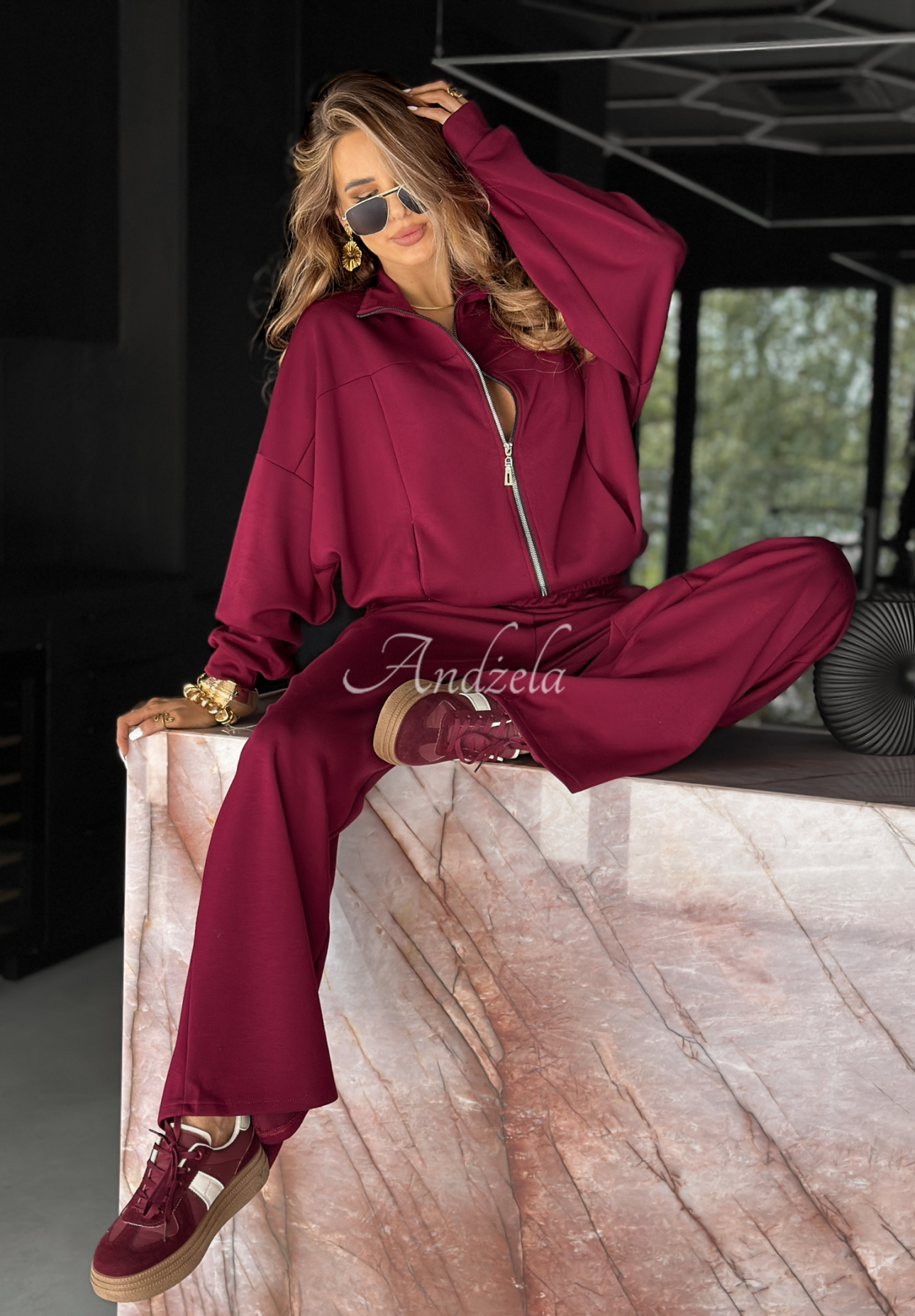 Viscose sweatshirt and pants set Now You See burgundy