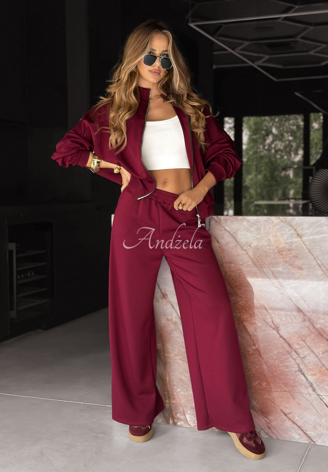 Viscose sweatshirt and pants set Now You See burgundy