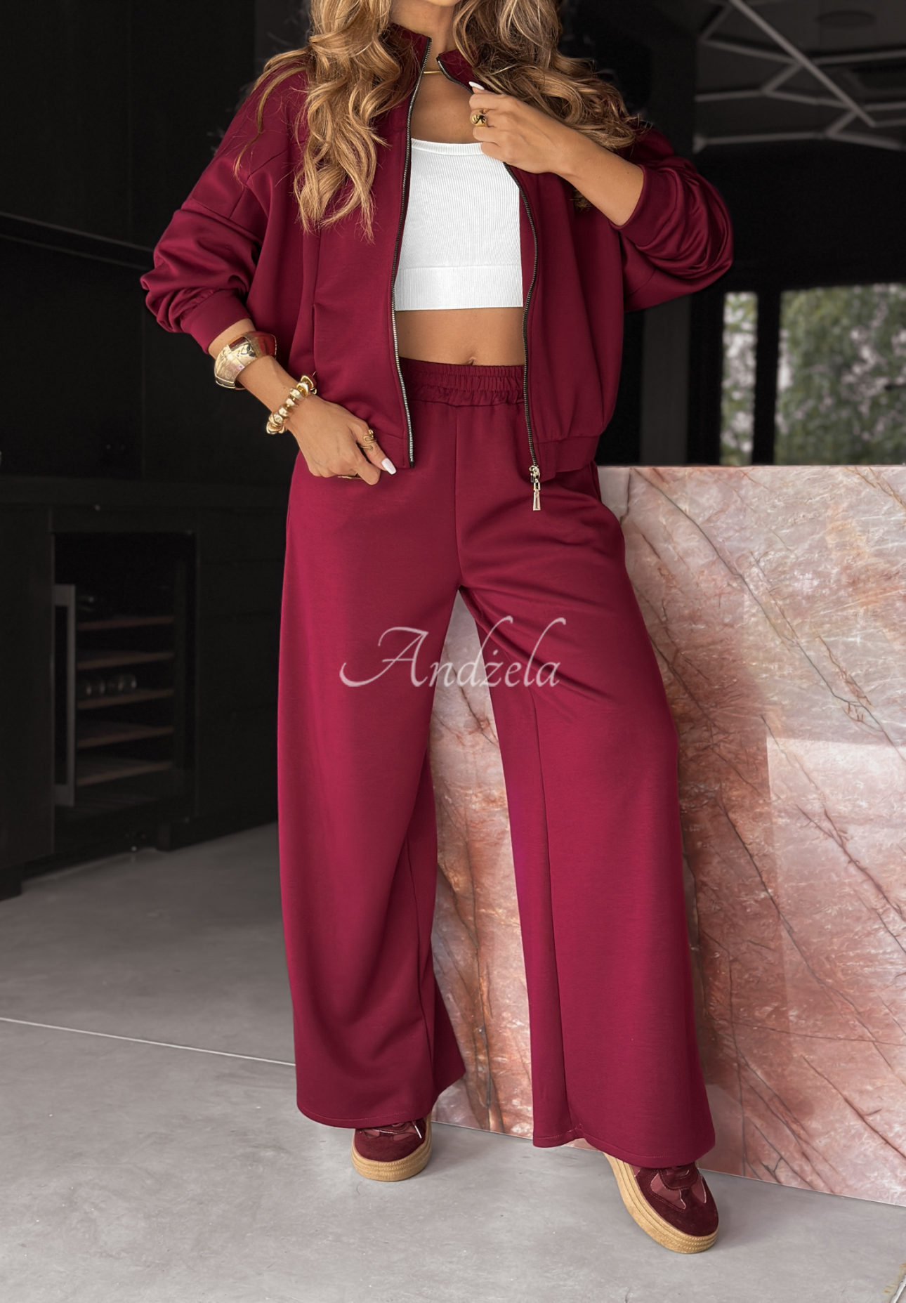 Viscose sweatshirt and pants set Now You See burgundy