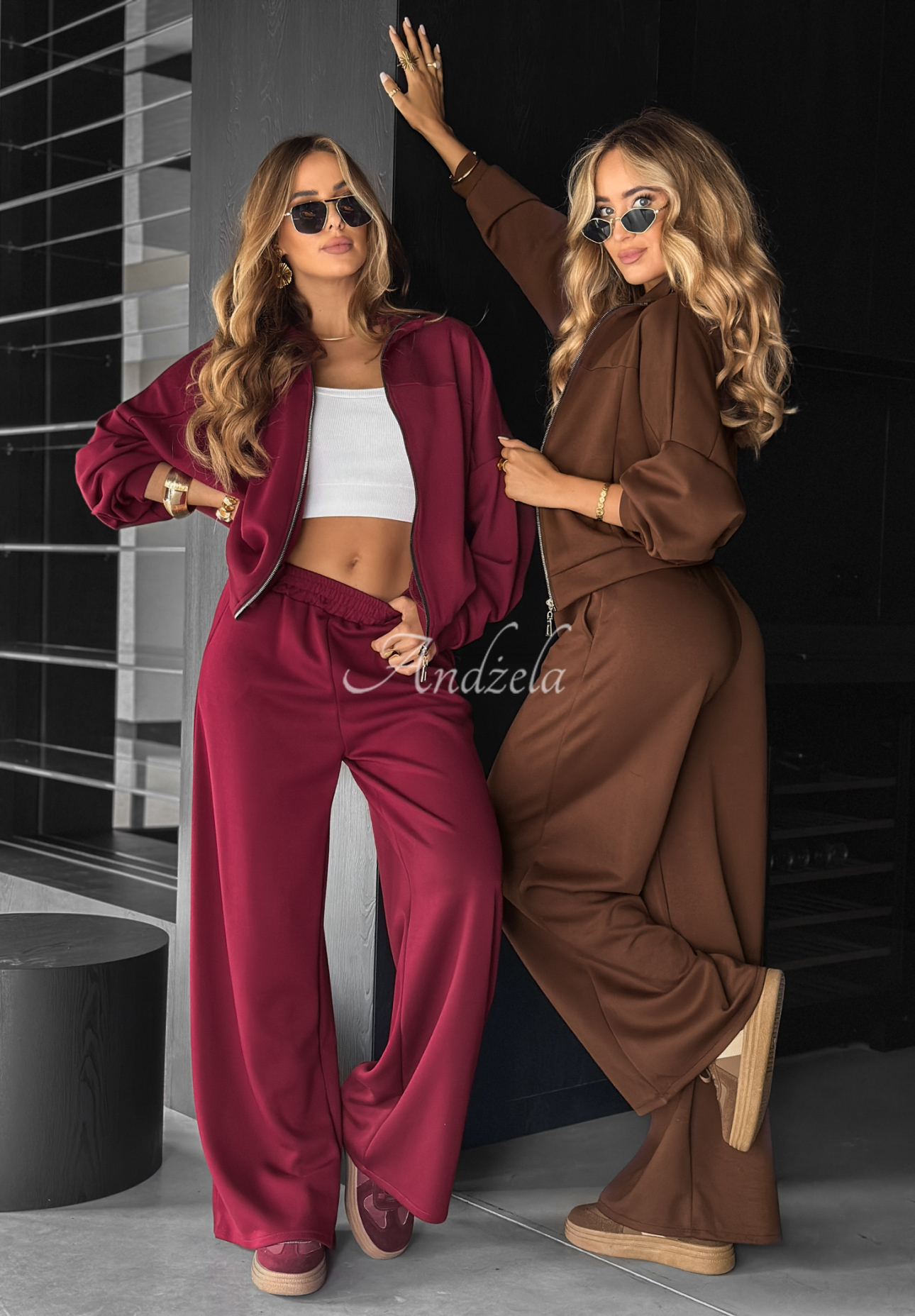 Wiskozowy komplet dresowy bluza i spodnie Now You See burgundowy