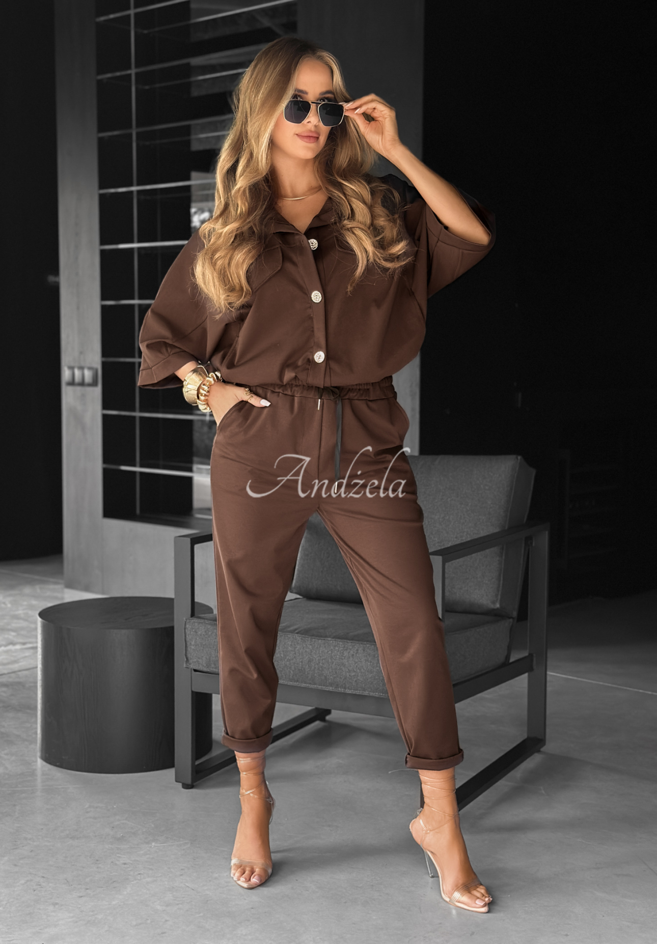 In Front Of Me shirt and pants set chocolate