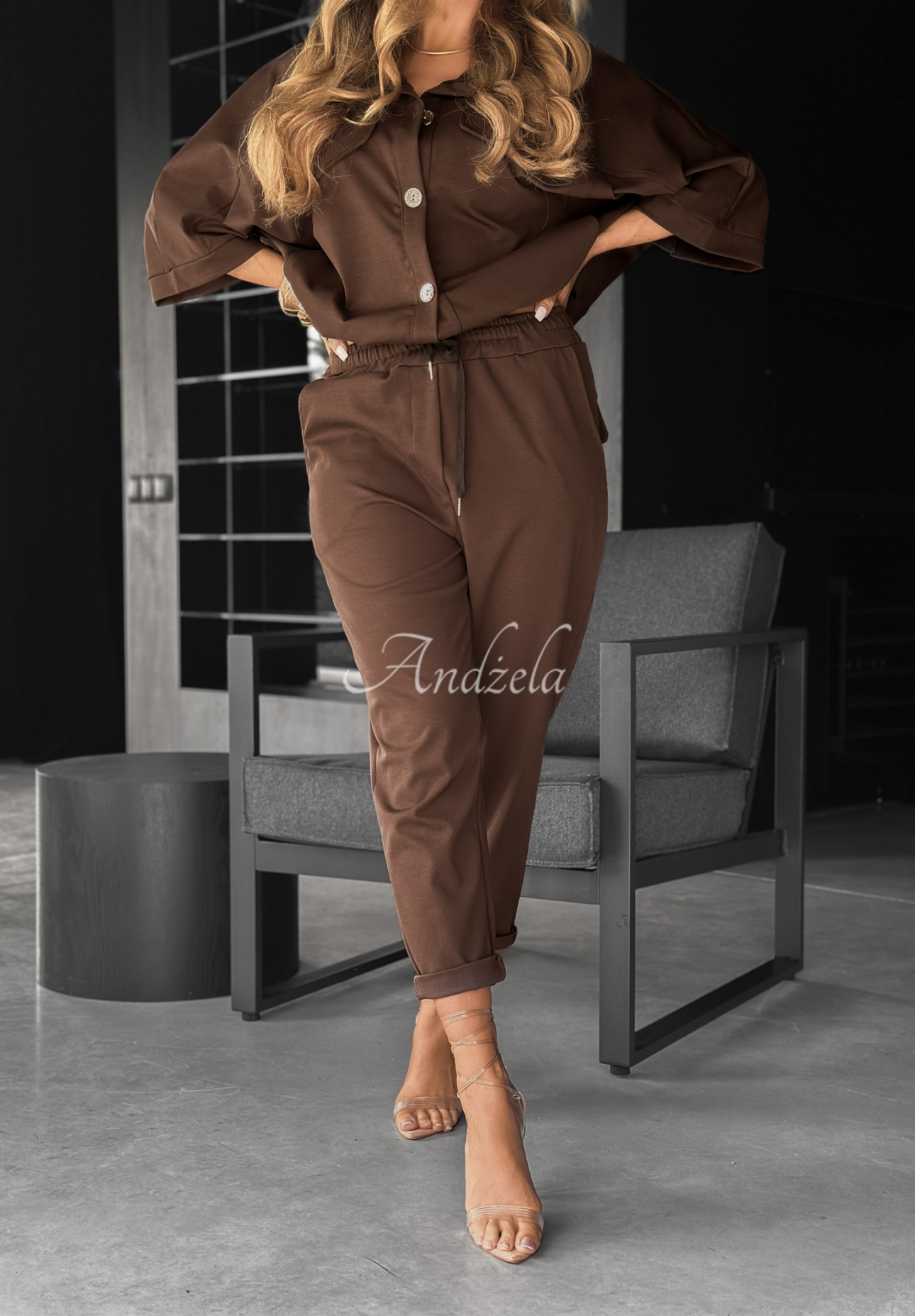 In Front Of Me shirt and pants set chocolate