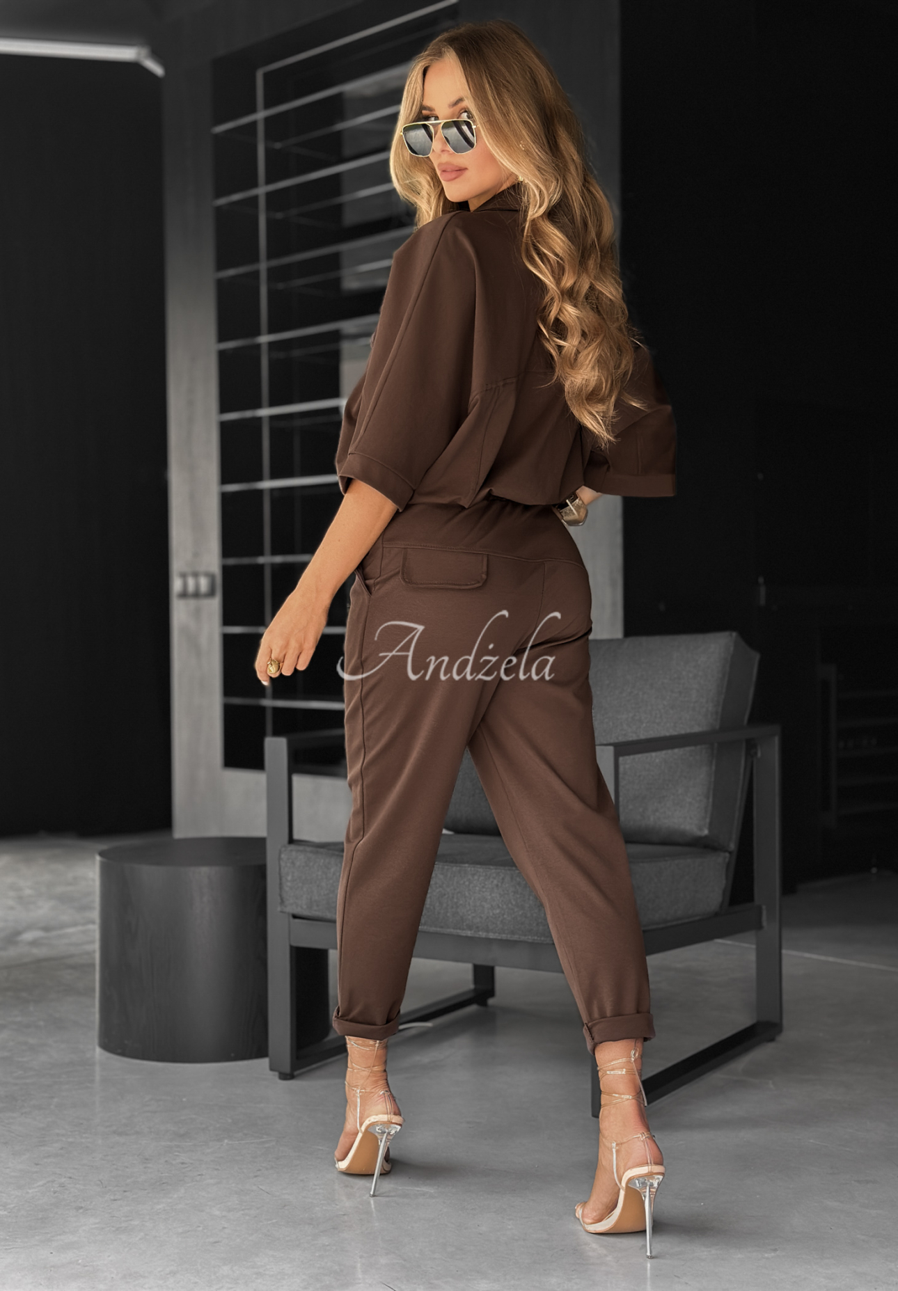 In Front Of Me shirt and pants set chocolate