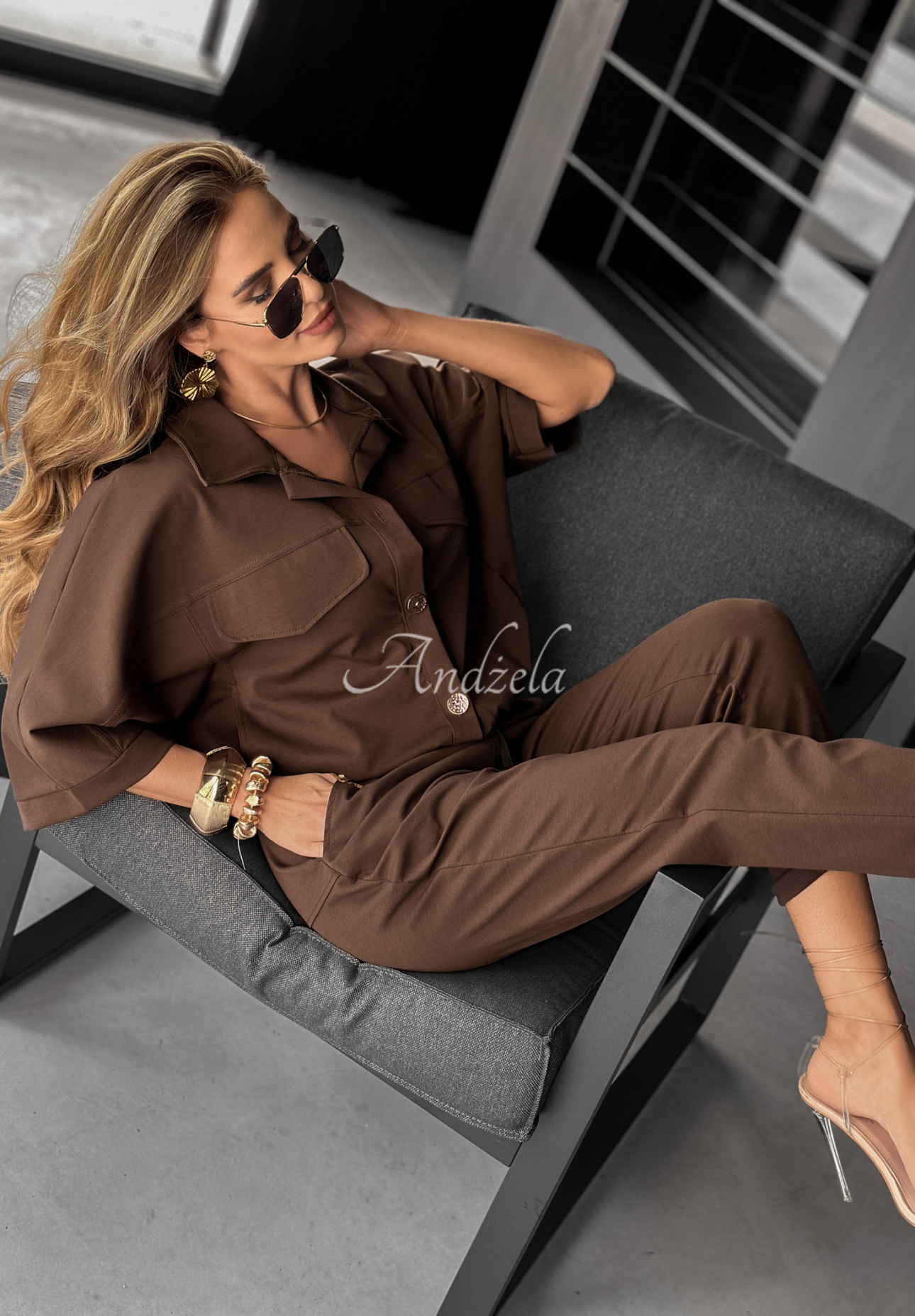 In Front Of Me shirt and pants set chocolate