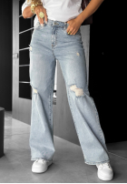 Spodnie jeansowe wide leg z przetarciami I Think So jasnoniebieskie