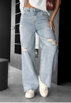 Spodnie jeansowe wide leg z przetarciami I Think So jasnoniebieskie