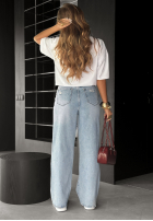 Spodnie jeansowe wide leg z przetarciami I Think So jasnoniebieskie