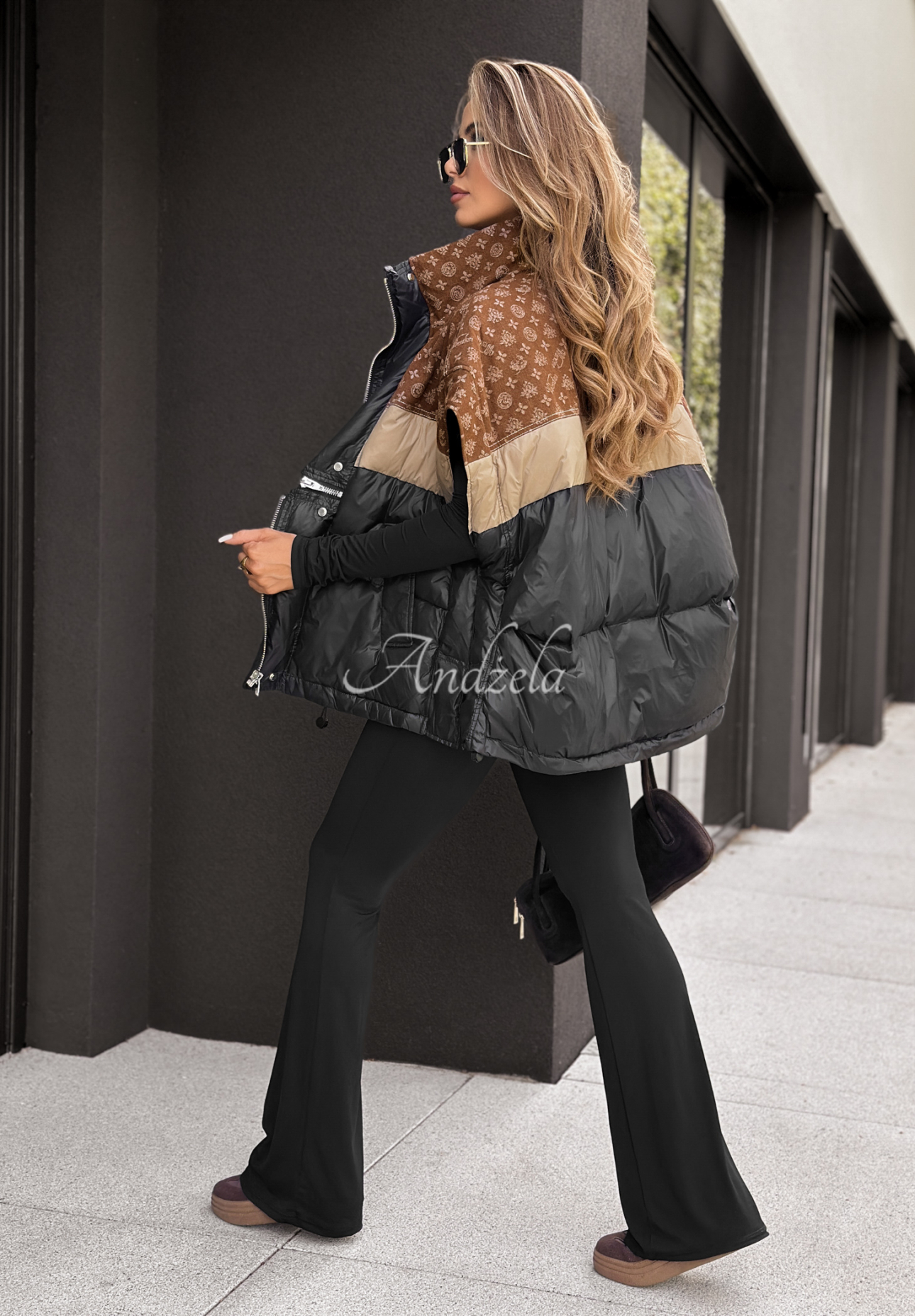 Just You patterned down vest black and brown