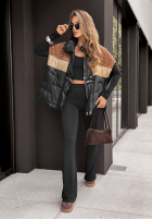 Puchowa kamizelka we wzory Just You czarno-brązowa