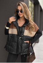 Puchowa kamizelka we wzory Just You czarno-brązowa