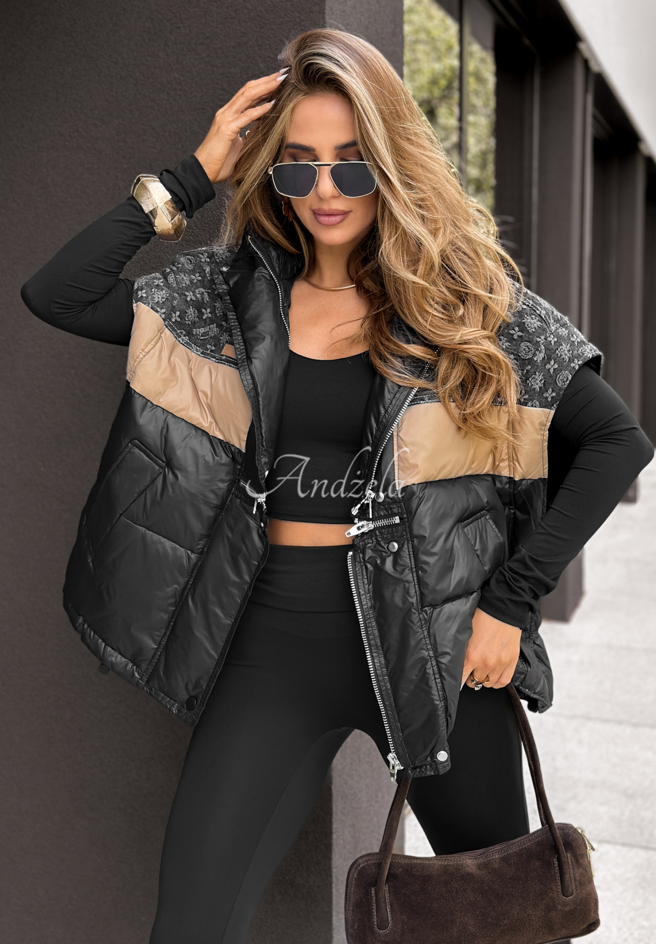 Just You patterned down vest black and grey