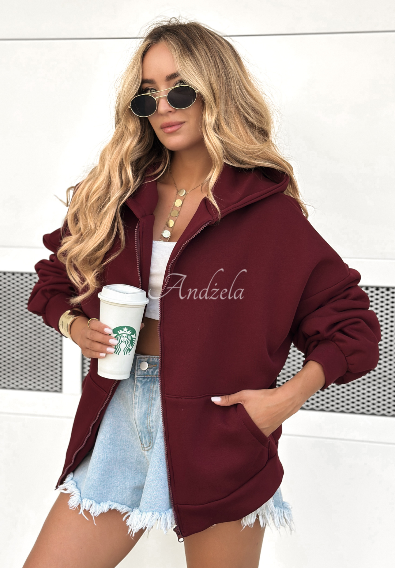 Bluza z kapturem oversize Don't Tell burgundowa