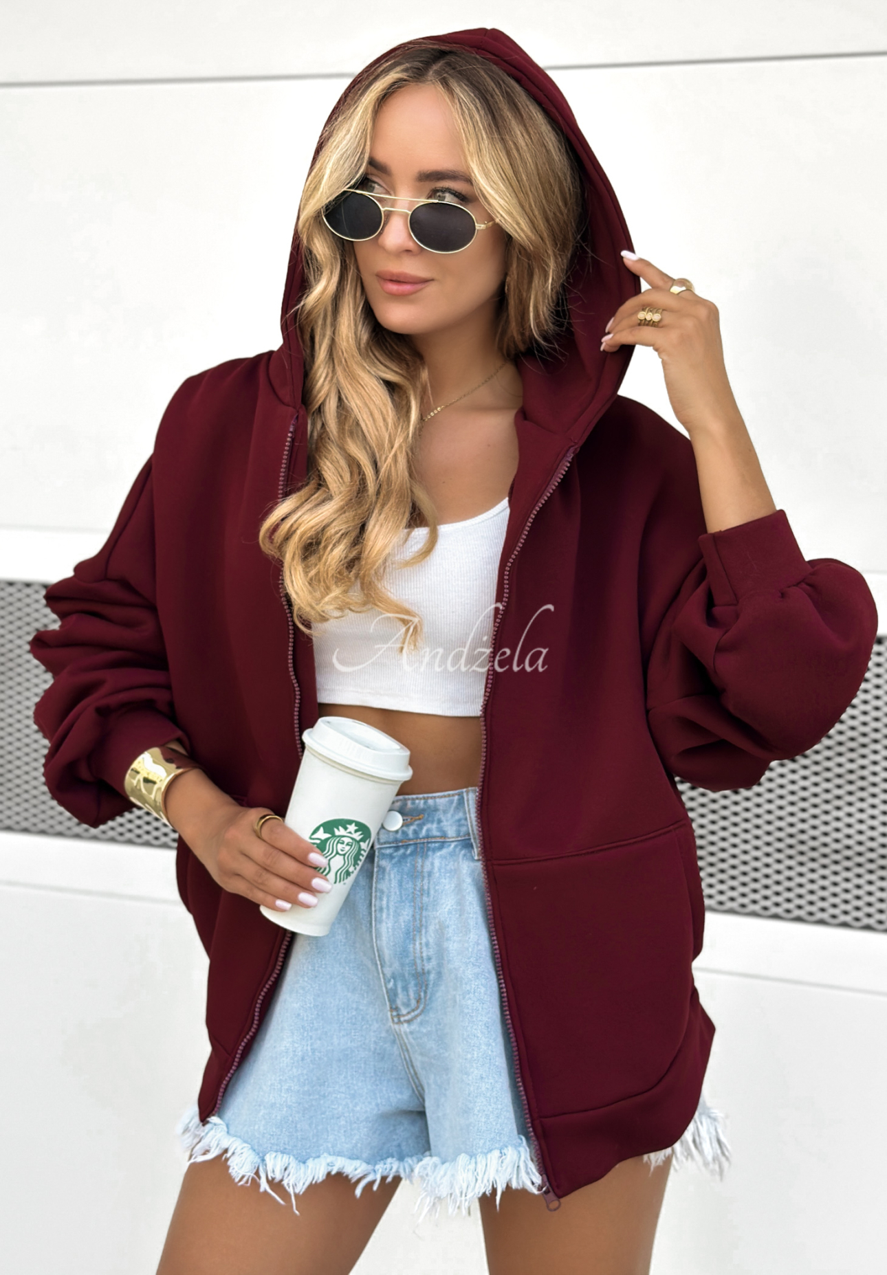 Bluza z kapturem oversize Don't Tell burgundowa