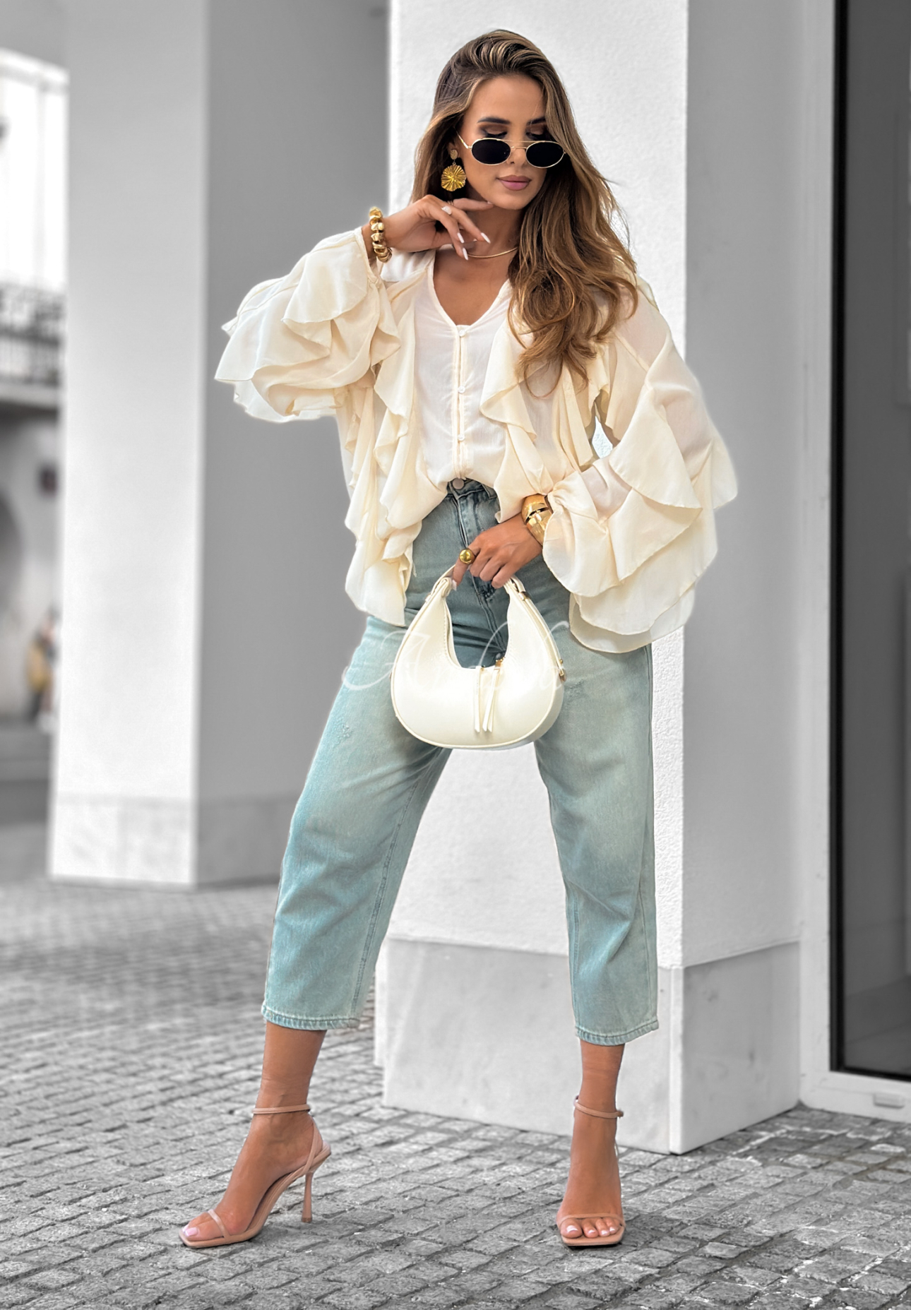 Jeans mom fit pants Try Again Later blue