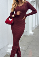 Długa prążkowana sukienka midi I'm Getting Better burgundowa