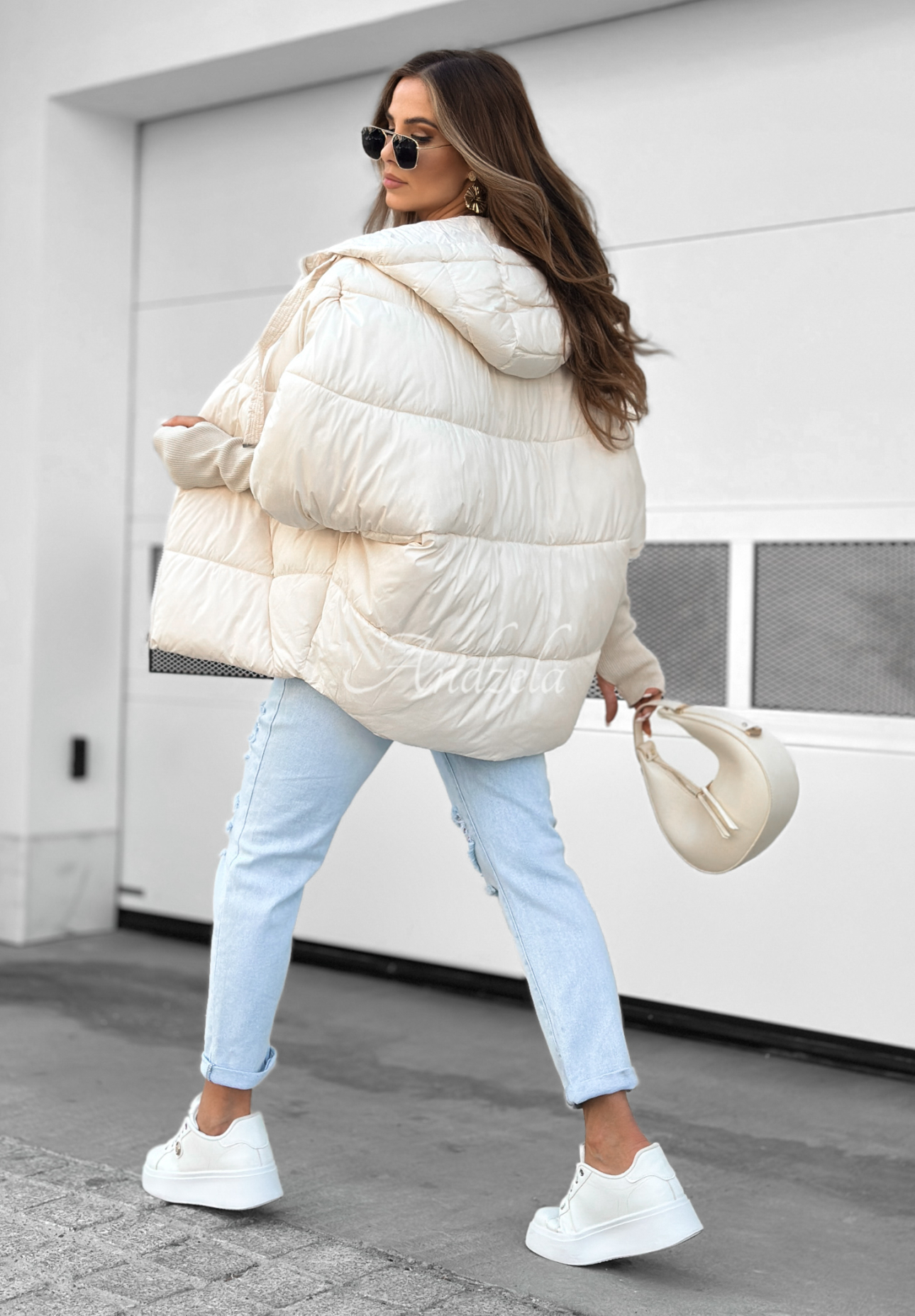 Pikowana kurtka oversize Maple Leaf ecru