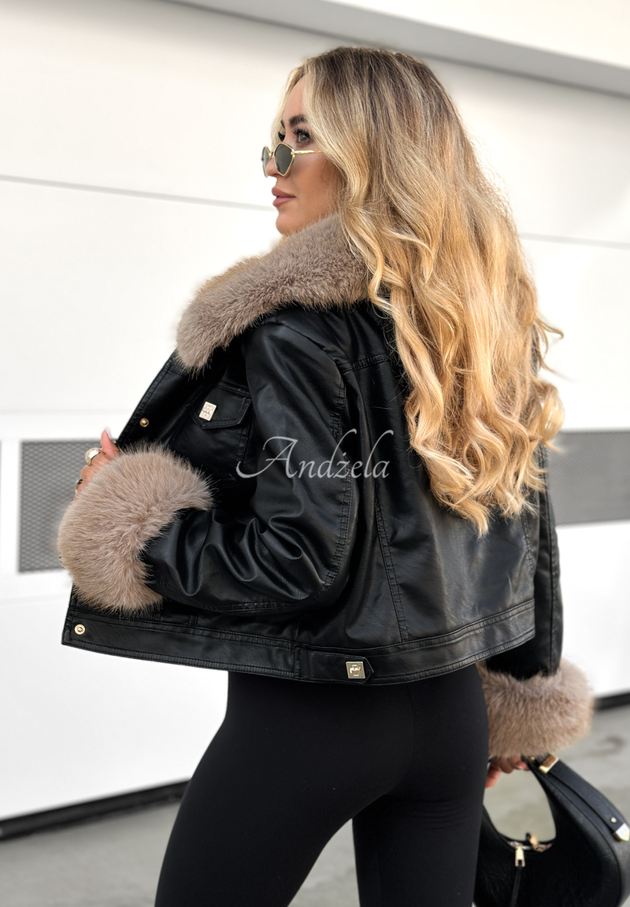 Leather jacket with fur Dare To Do black