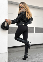 Skórzana kurtka z futerkiem Dare To Do czarna