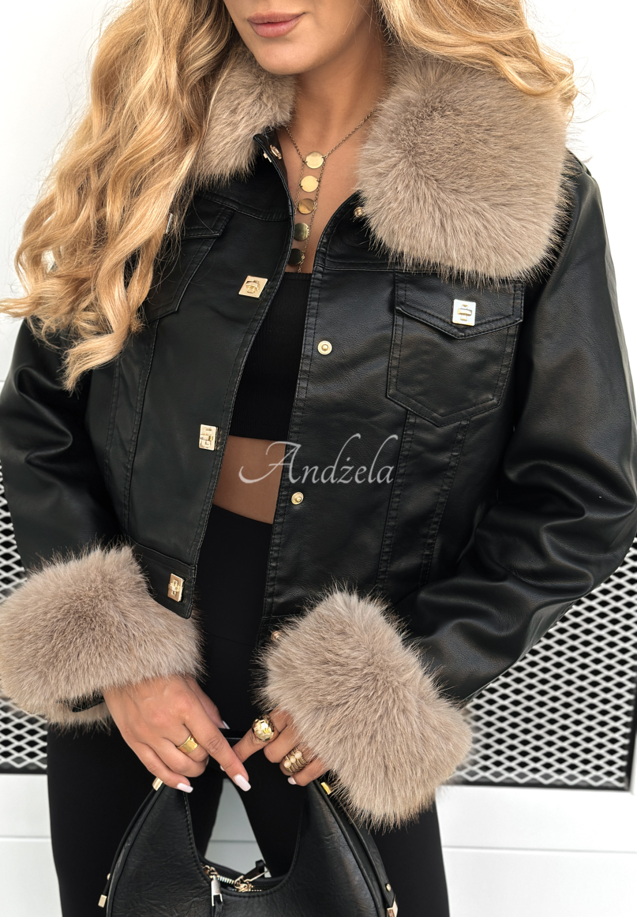 Leather jacket with fur Dare To Do black