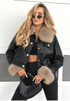 Skórzana kurtka z futerkiem Dare To Do czarna