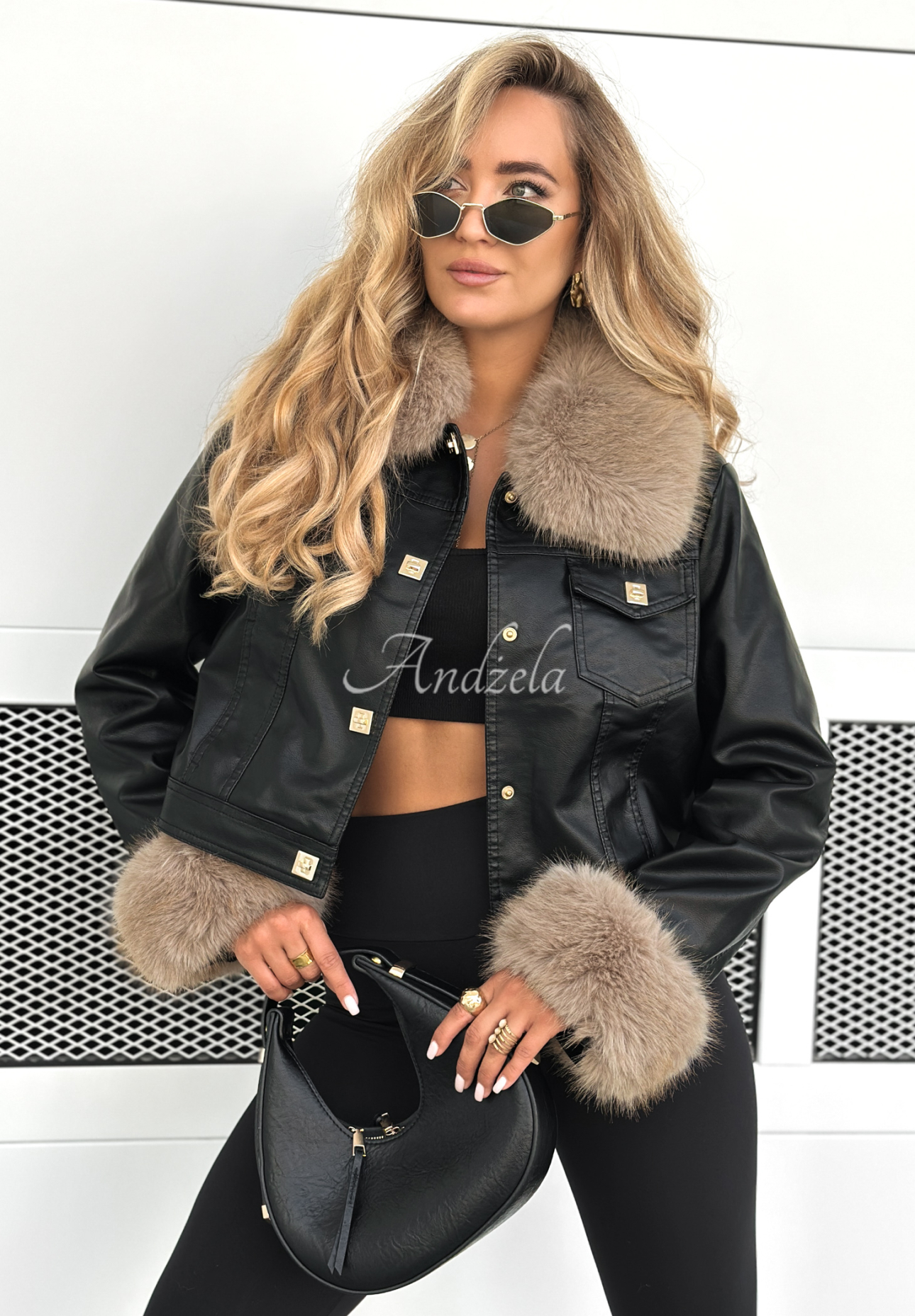 Leather jacket with fur Dare To Do black