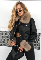 Skórzana kurtka z futerkiem Dare To Do czarna