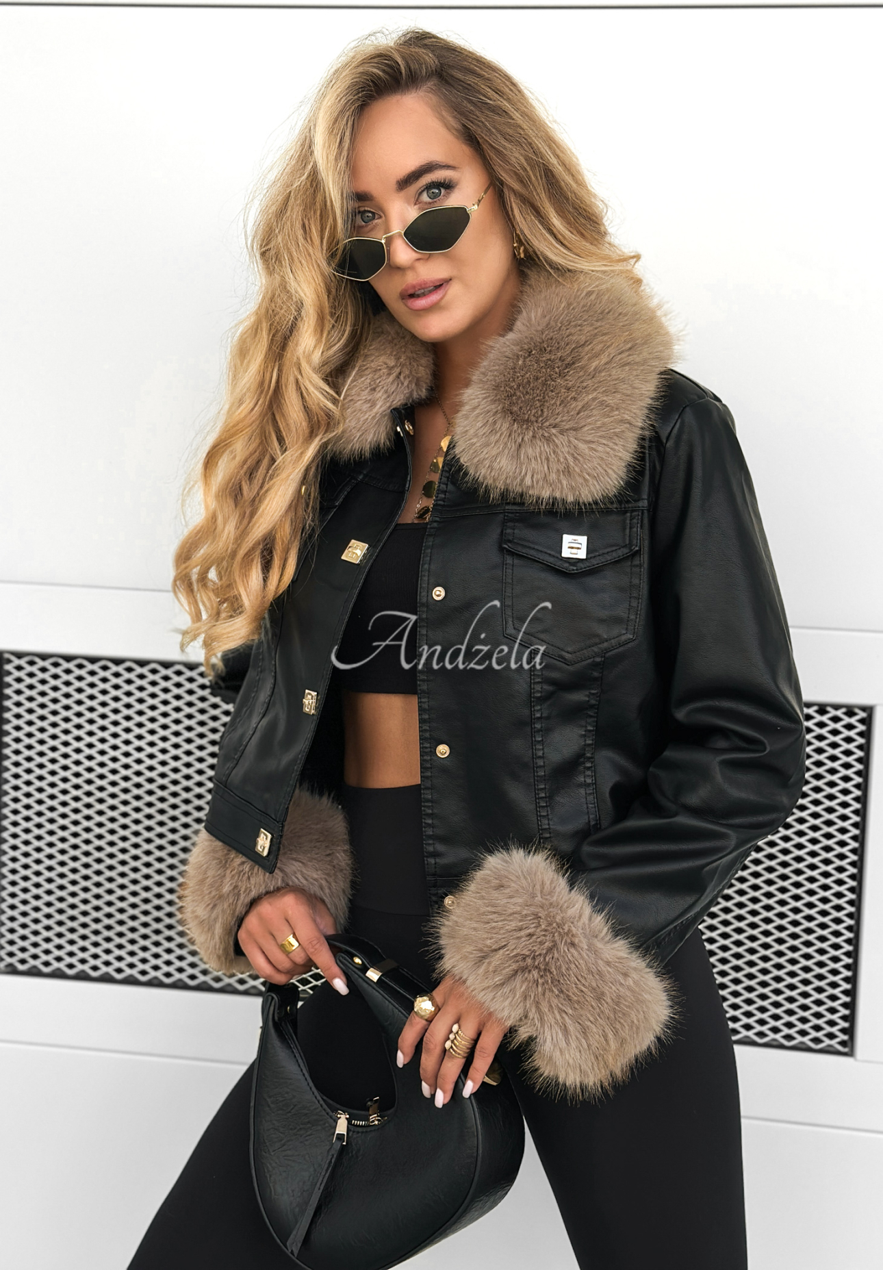 Leather jacket with fur Dare To Do black