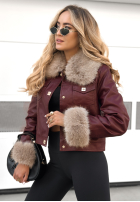 Skórzana kurtka z futerkiem Dare To Do burgundowa