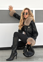 Skórzana kurtka z futerkiem Dare To Do czarna