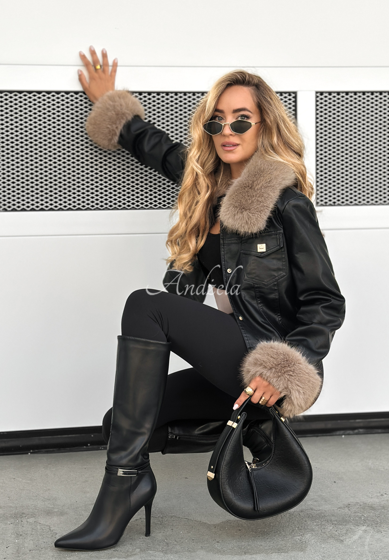 Leather jacket with fur Dare To Do black