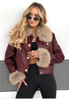 Skórzana kurtka z futerkiem Dare To Do burgundowa