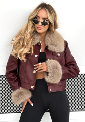 Dare To Do burgundy leather jacket with fur.