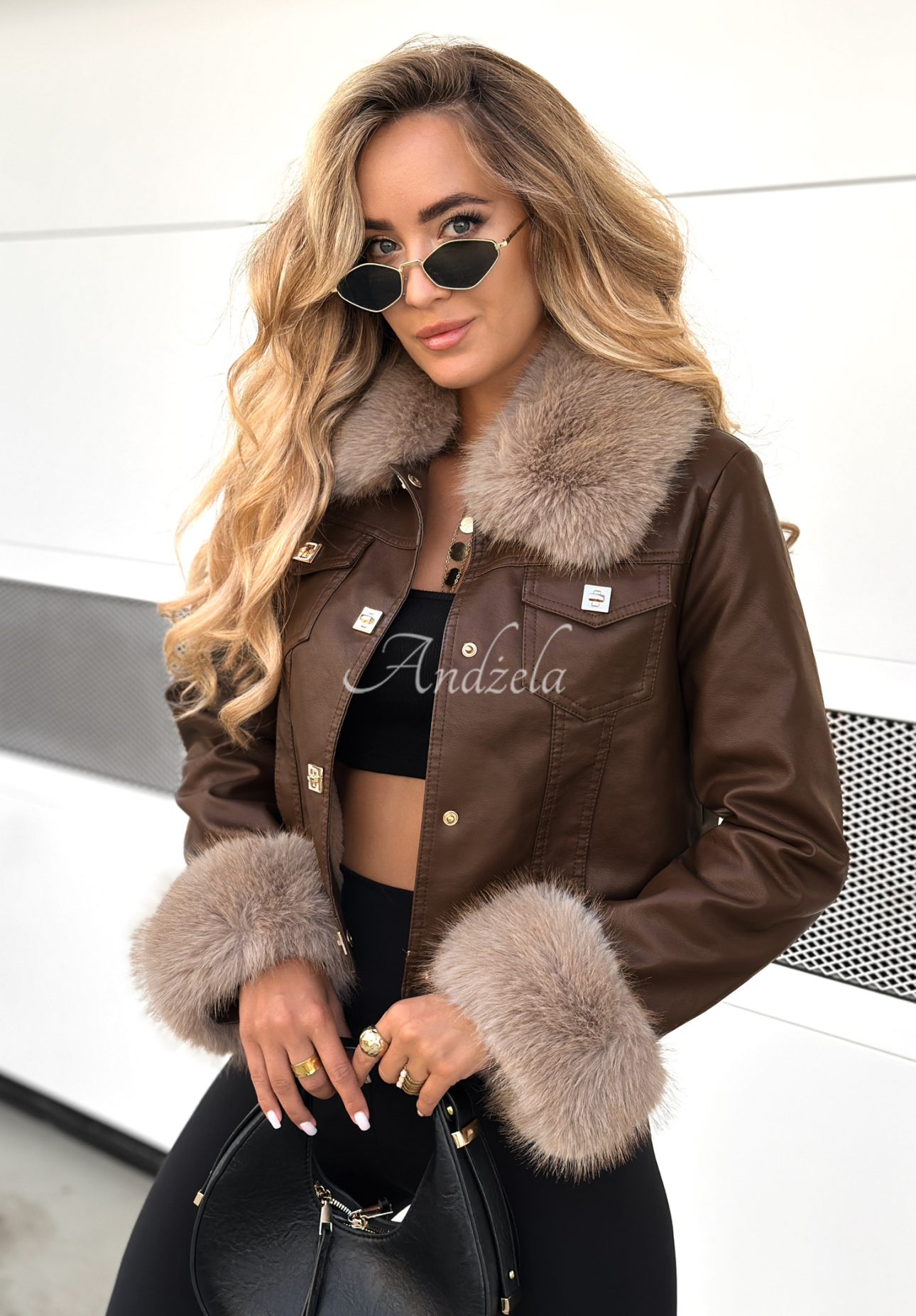 Dare To Do leather jacket with faux fur in chocolate
