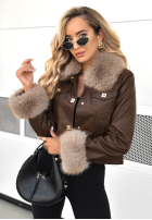 Skórzana kurtka z futerkiem Dare To Do czekoladowa