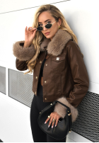 Skórzana kurtka z futerkiem Dare To Do czekoladowa