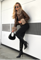 Skórzana kurtka z futerkiem Dare To Do czekoladowa