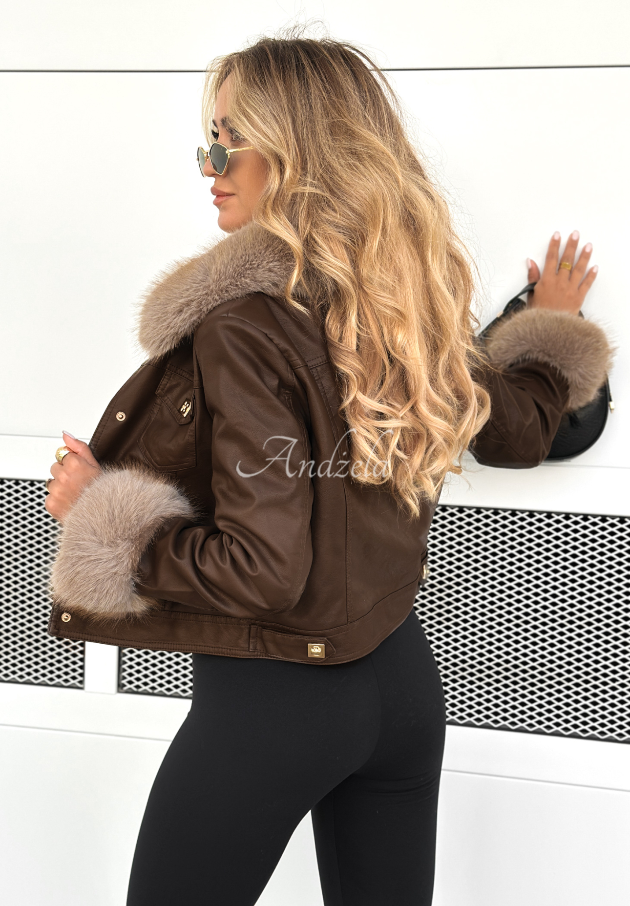 Dare To Do leather jacket with faux fur in chocolate