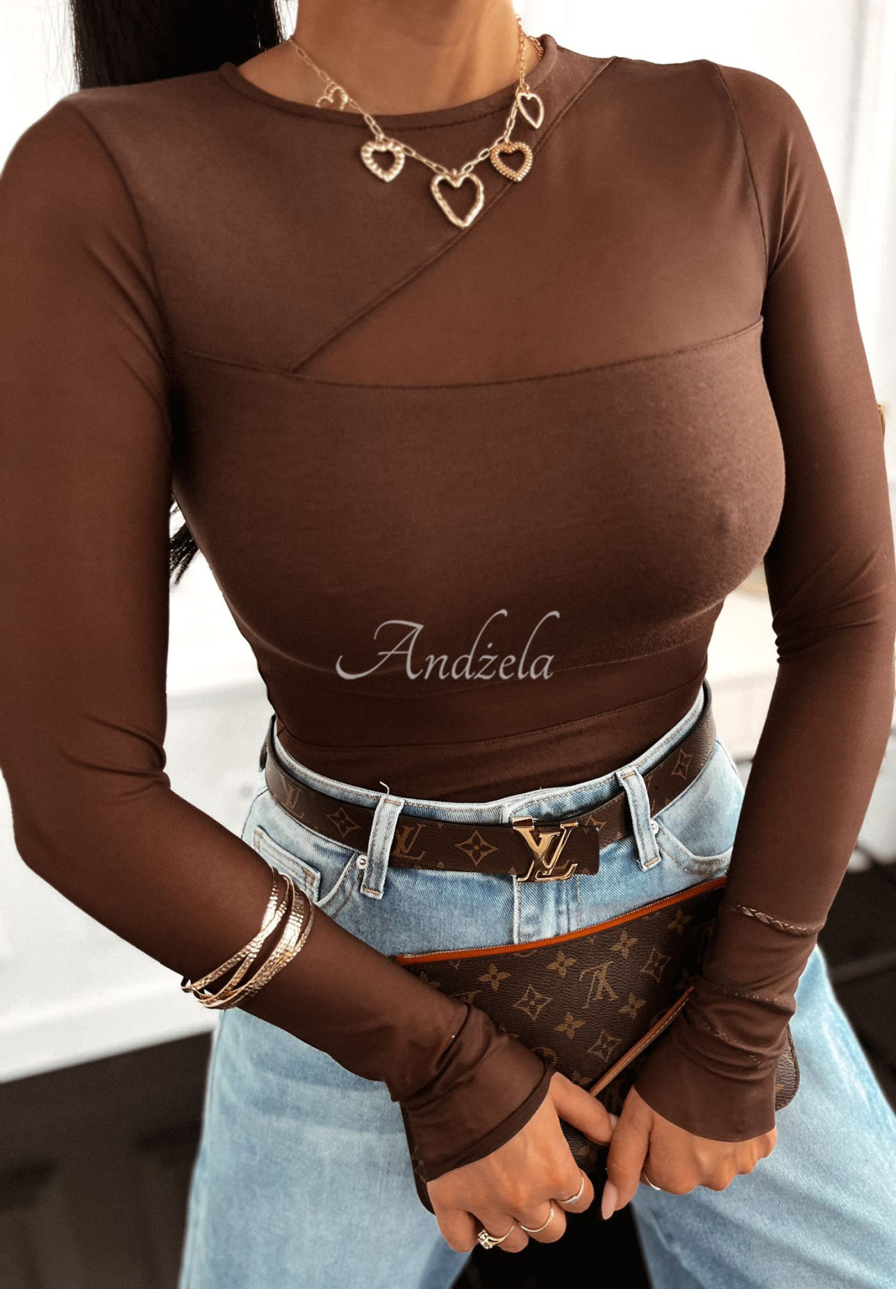 Viscose blouse with decorative neckline Found It chocolate