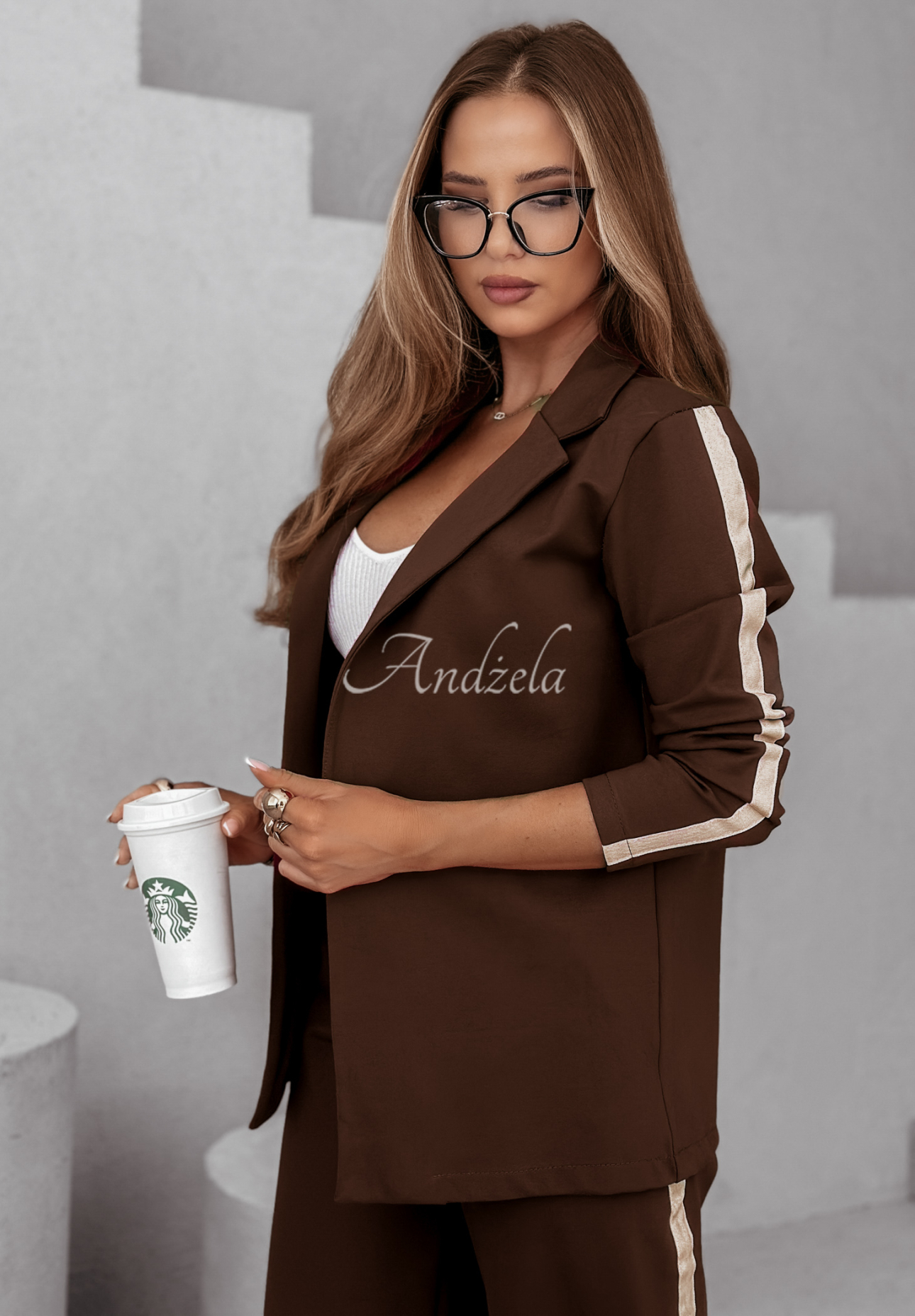 Self Respect women's sweat suit with stripes chocolate