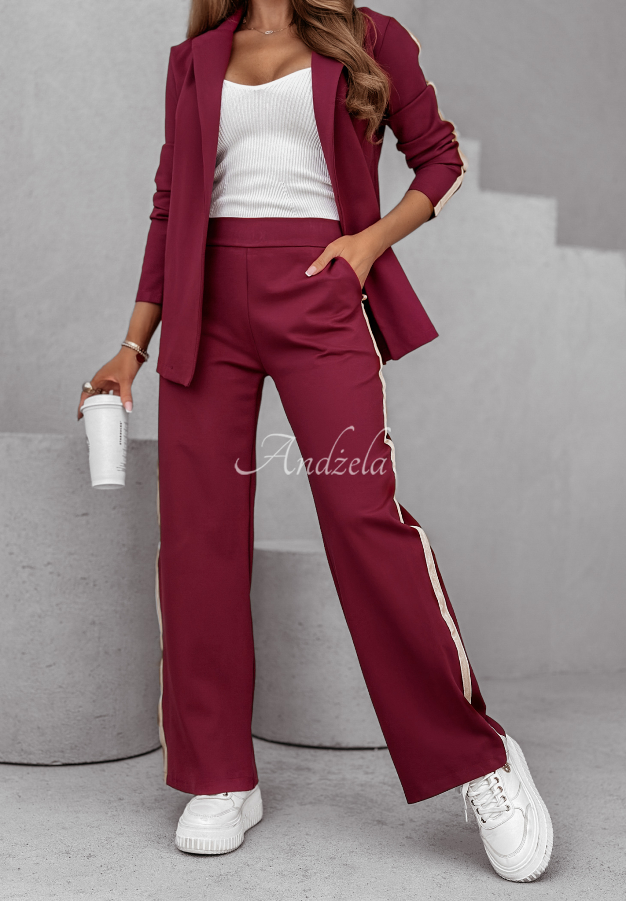 Self Respect women's sweat suit with piping burgundy